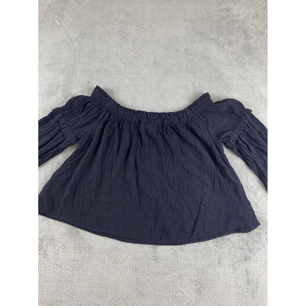 SHYANNE Black Off The Shoulder Embroidered Floral Crinkle Blouse Top Size M - Picture 10 of 11